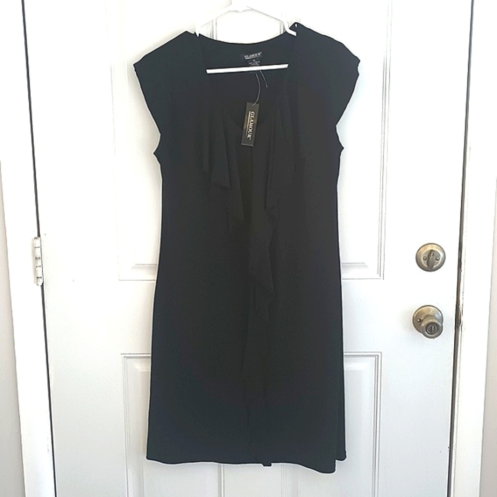 NWT Glamour ruffled black midi dress size 10